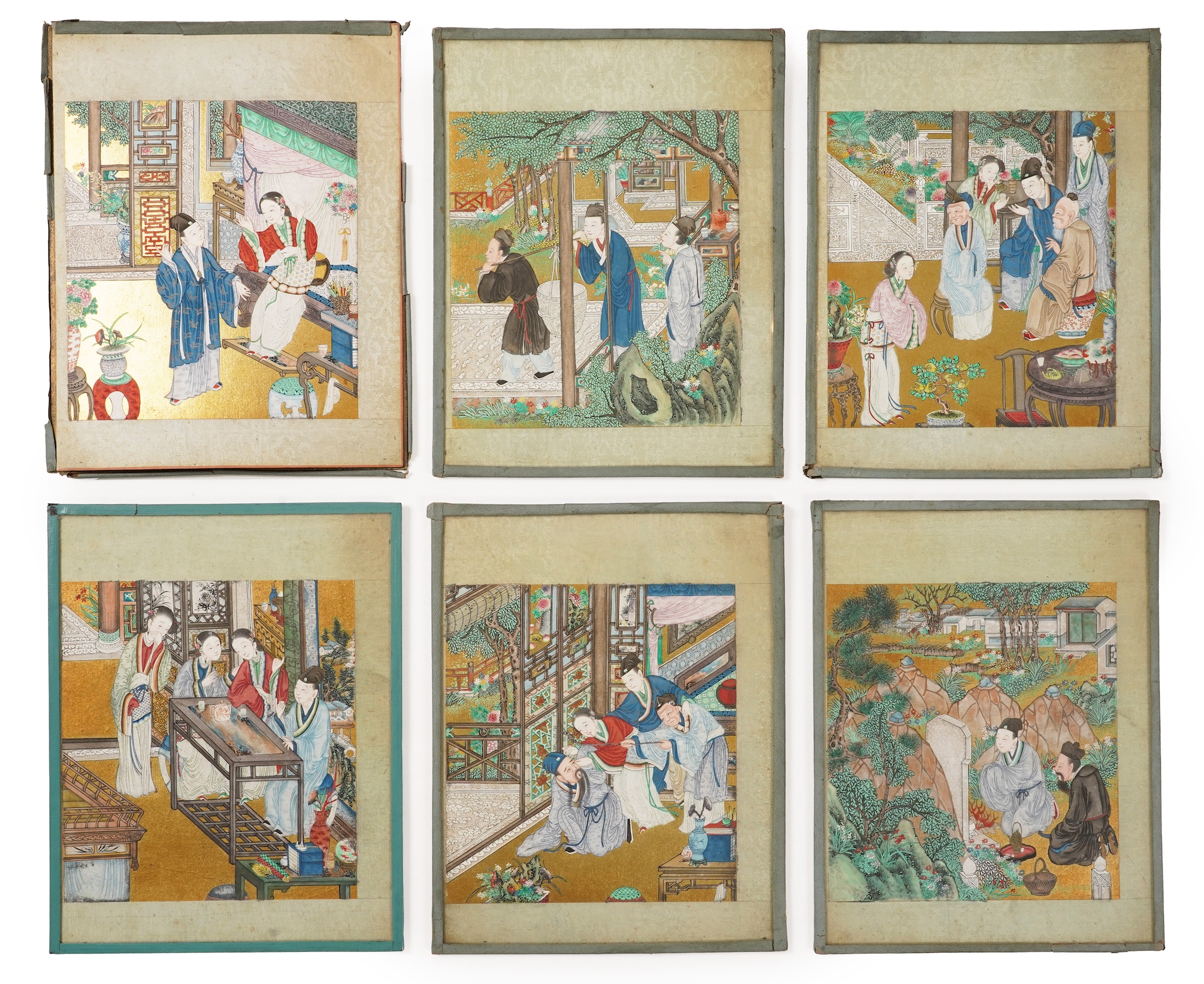 Chinese School , (19th century), Scenes from Qing court, Six gouache paintings from an album, Image 18cm x 16.5cm